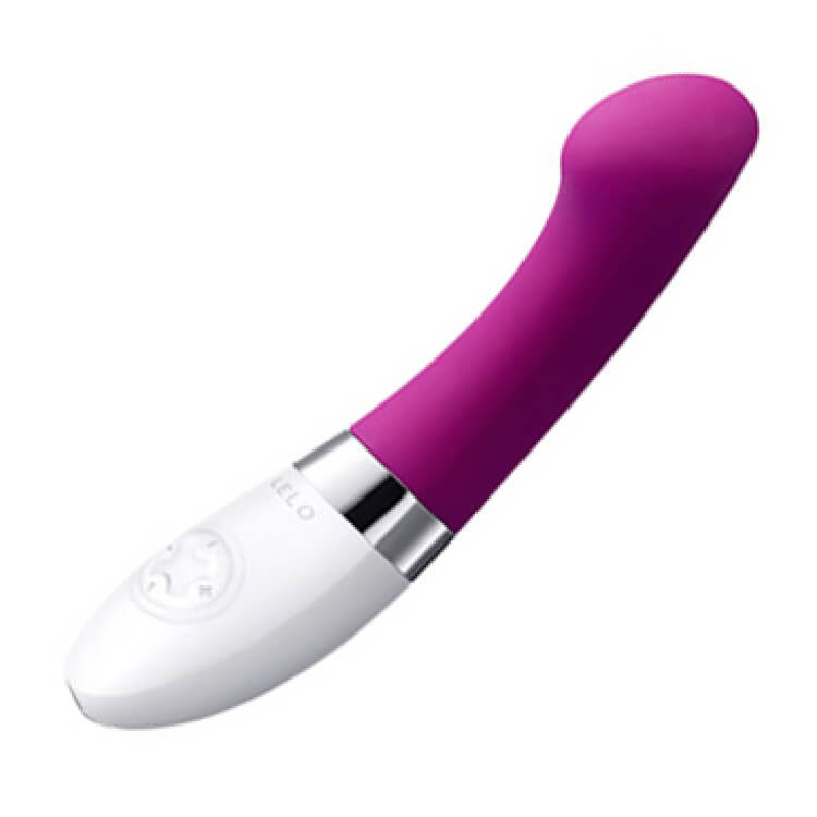 Vibrator with a white base and pink top oval base has controls and narrows into shaft domes at tip