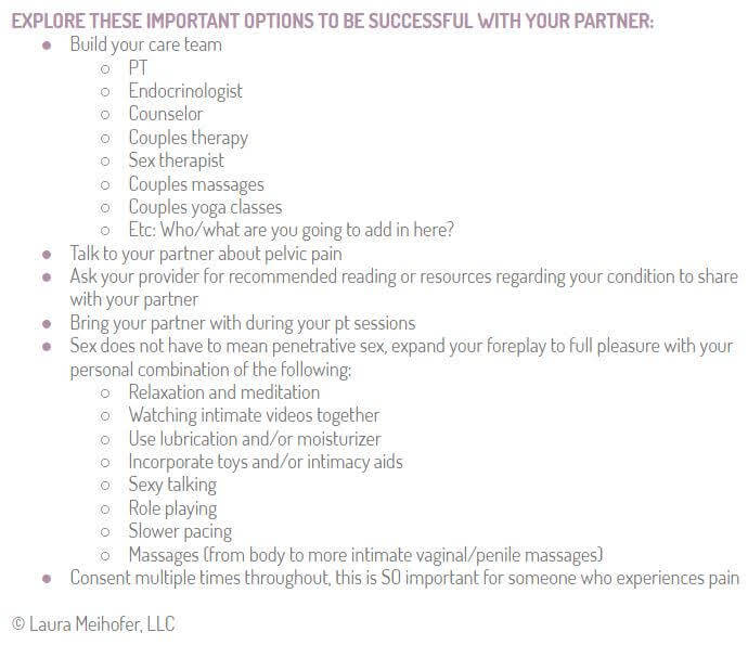 Graphic of options to explore in order to successful during intimacy with a partner