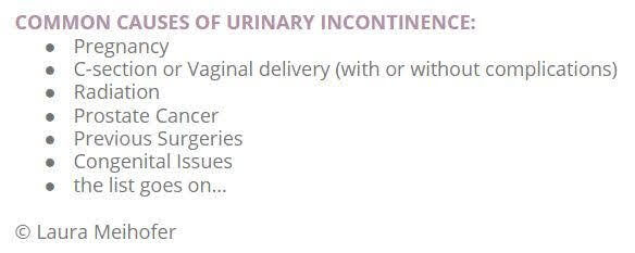 A graphic bullet point list of common causes of urinary incontinence