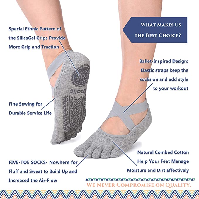 Ozaiic Yoga Socks for Women Non-Slip Grips & Straps, Ideal for