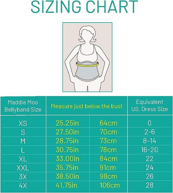 Belly band measurement chart